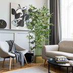 180cm Tall Artificial Bamboo Plant with 1640 Leaves and Pine Wood Base 35x10x10cm, Green