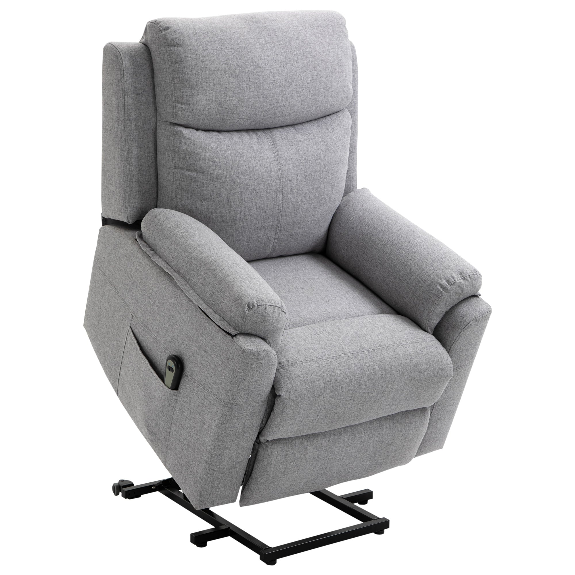 Electric Reclining Relaxing Lift Armchair with Remote Control and Fabric Footrest, Light Gray
