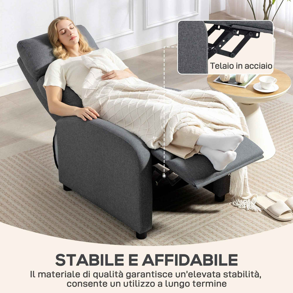 HOMCOM Padded Relaxing Chair with 135° Reclining Angle and Fabric Footrest, 69x87x100.5 cm, Grey