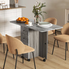 Folding Table with 2 Drawers and Cabinet, 6 Wheels and Brakes, 120x60x76.5 cm, Wood and Rock Grey