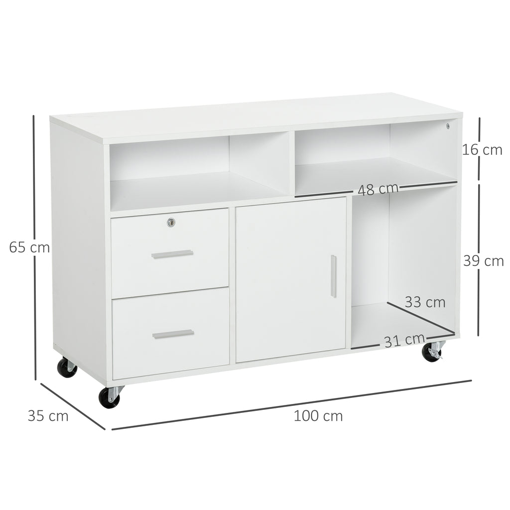 Printer Stand with Drawers, Multipurpose Cabinet for Office and Home, White, 100x35x65cm