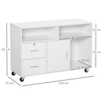 Printer Stand with Drawers, Multipurpose Cabinet for Office and Home, White, 100x35x65cm