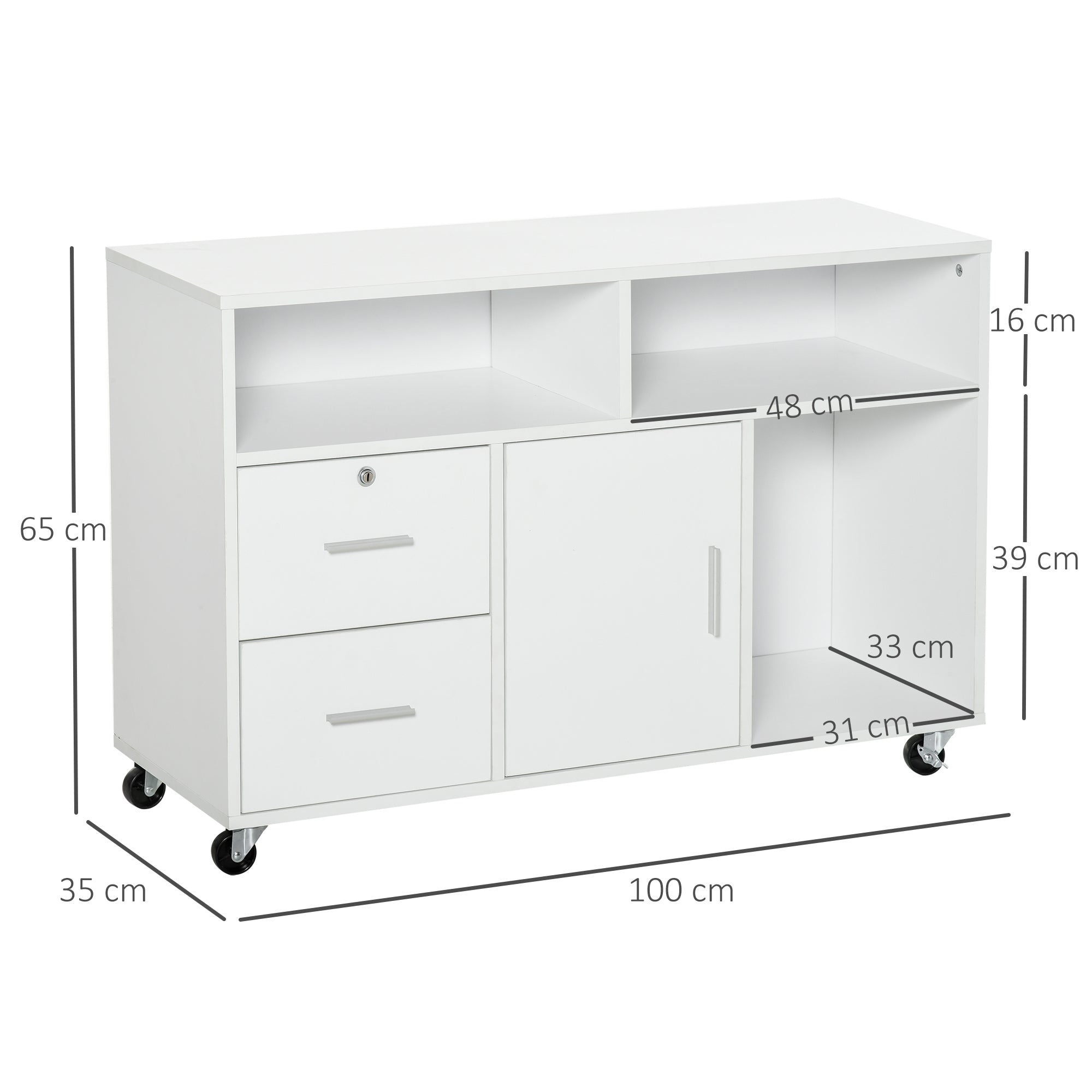 Printer Stand with Drawers, Multipurpose Cabinet for Office and Home, White, 100x35x65cm