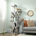 Cat Tree with 2 Cat Houses, 2 Cat Beds, Perch and 2 Balls, 48x40x177 cm, Light Grey and Beige