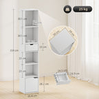 4-Tier Open Bookcase with Cabinet and Drawer, 30x24x158 cm, White Wood