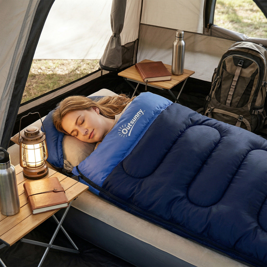 Outsunny Single Sleeping Bag for Adults, Lightweight and Compact, 75x215 cm, Navy Blue
