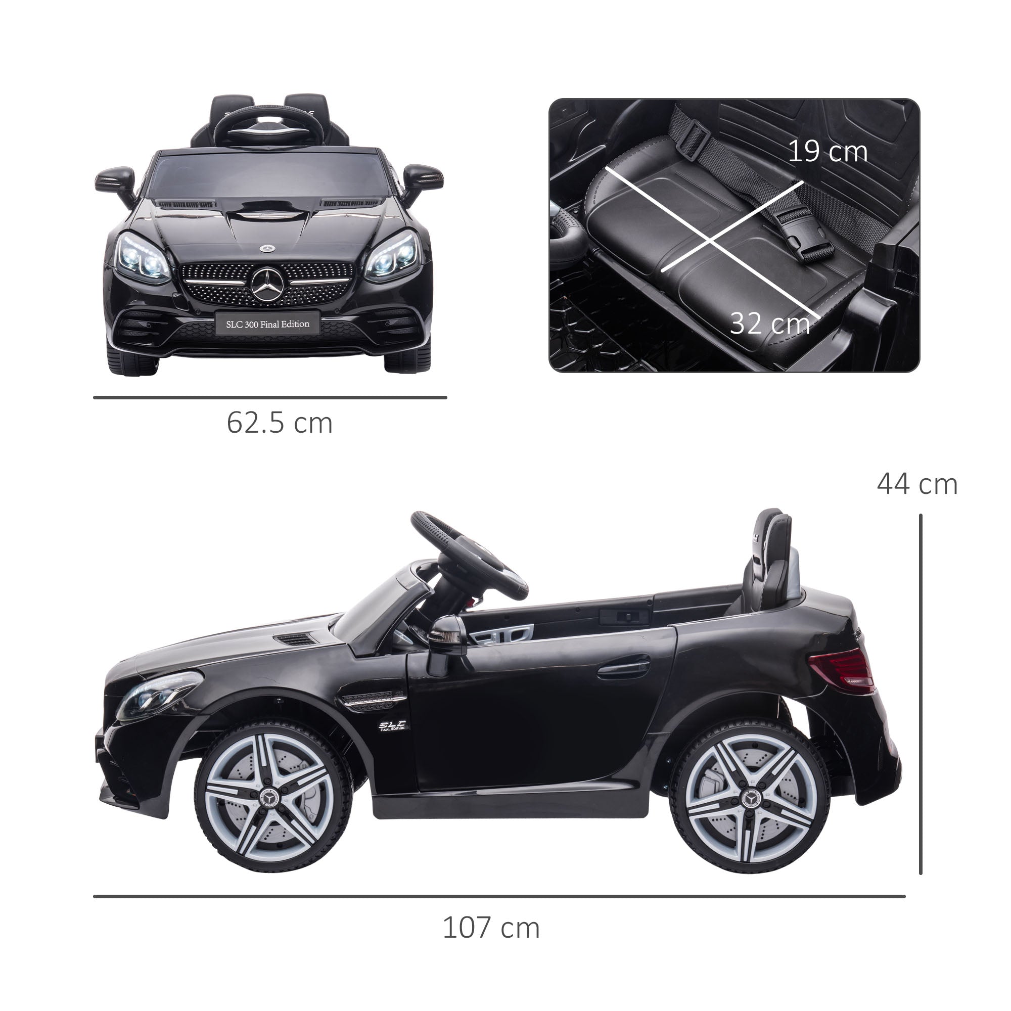 Electric Car for Children Licensed Mercedes SLC 300 with Remote Control, in PP and Metal, 107x62. 5x44 cm, Black