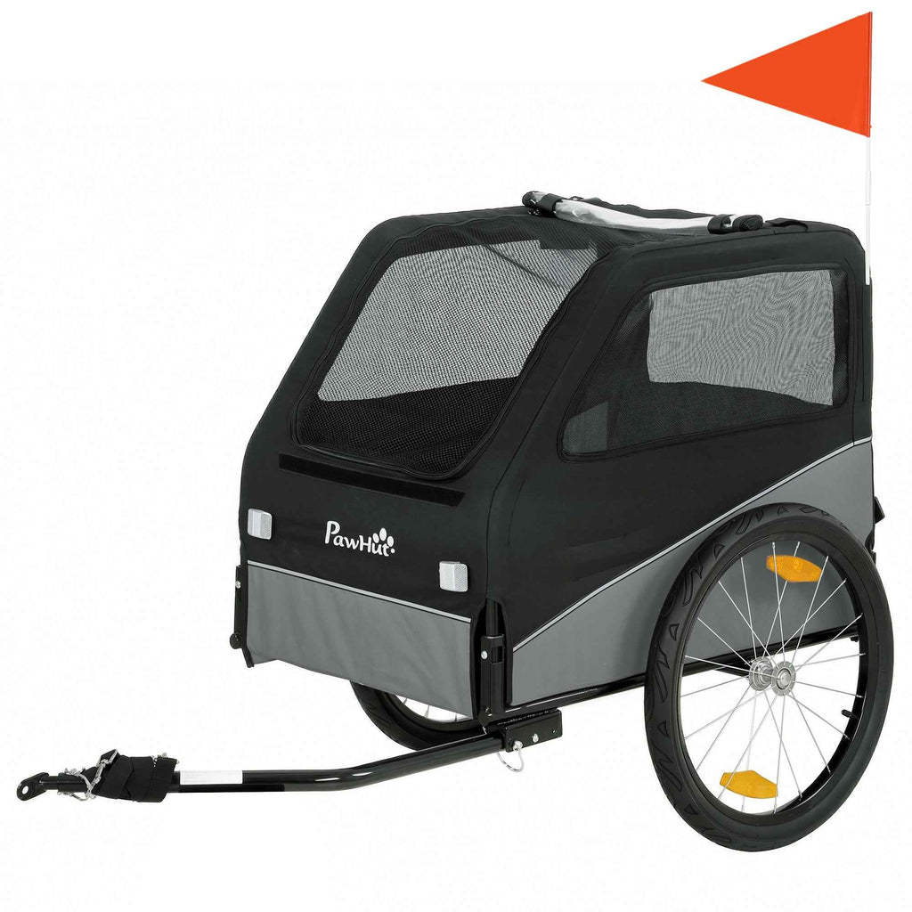 PawHut Folding Metal Dog Bike Trailer with 600D Oxford Fabric and Removable Cover, Grey