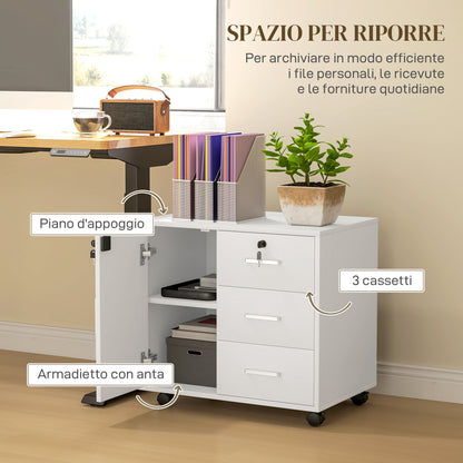 Office File Cabinet with 3 Drawers and Cabinet with 3 Adjustable Shelves, Wooden, 60x40x56 cm, White