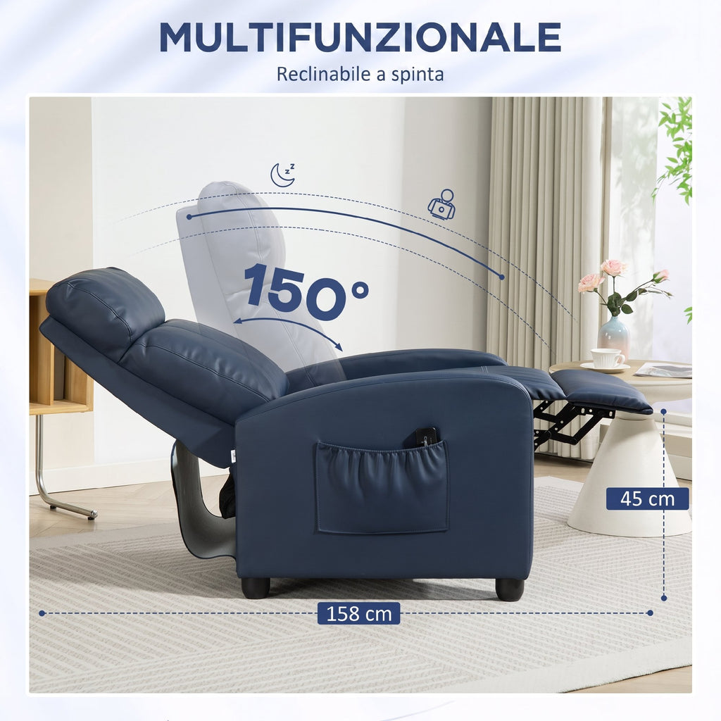 HOMCOM PU Leather Massage Recliner Chair with Remote Control and Footrest, 68x88x98 cm, Dark Blue