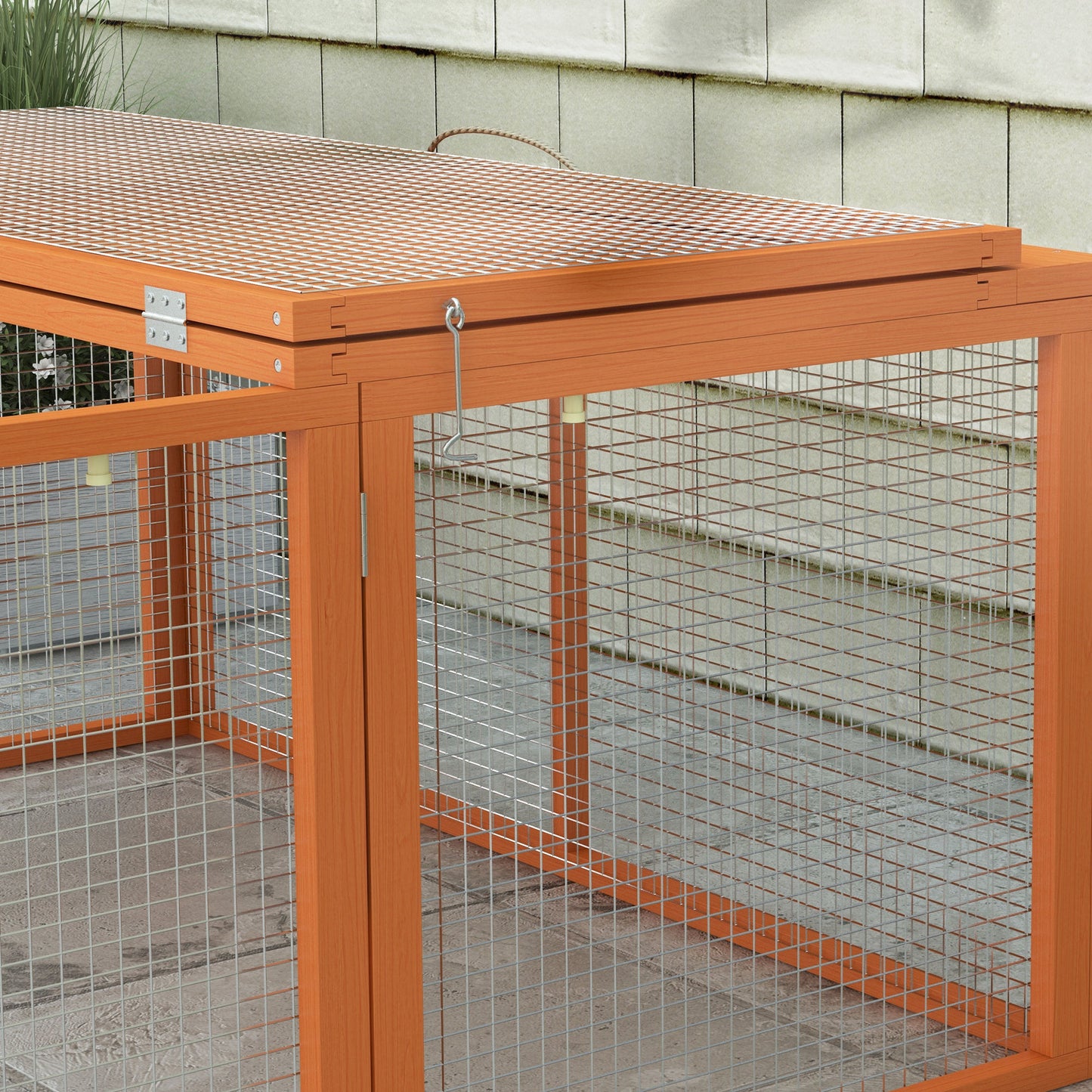 PawHut Folding Outdoor Hutch for 2-3 Rodents with Multiple Entrances, in Wood and Steel, 110x105x50 cm, Orange - Borgè