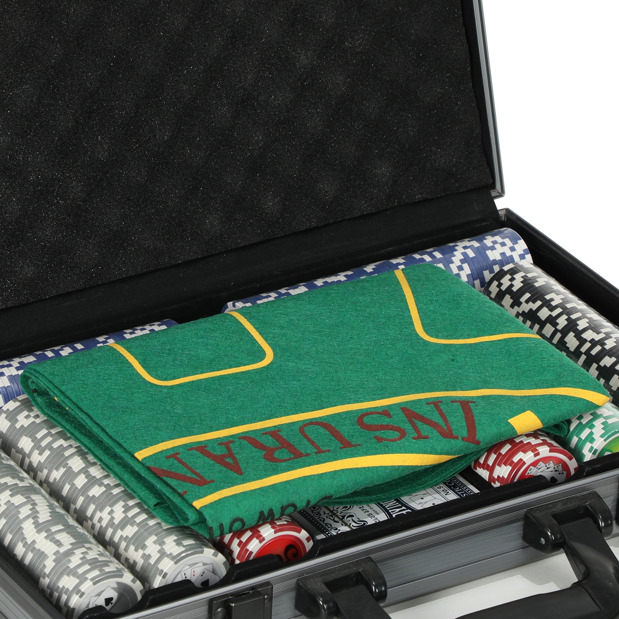 10 Player Poker Set with 400 Chips, 2 Decks of Cards, 5 Dice, Mat and Grey Case