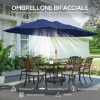 Outsunny 12-Ribbed Double Umbrella with Crank Handle, Cross Base and Sandbags, 4.7 x 2.8 m, Dark Blue