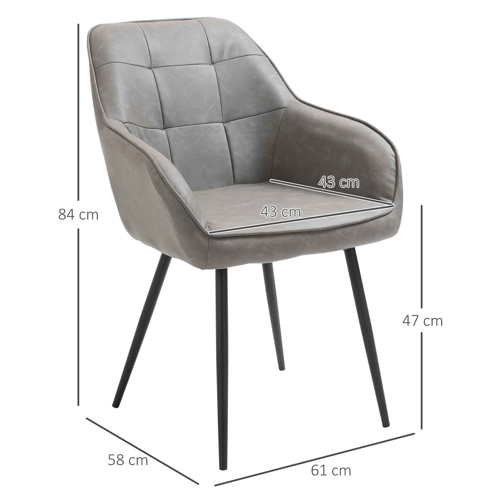 Industrial Style Dining Chair with Backrest, Modern Living Room Chair in Faux Leather and Black Metal, 61x58x84 cm, Grey