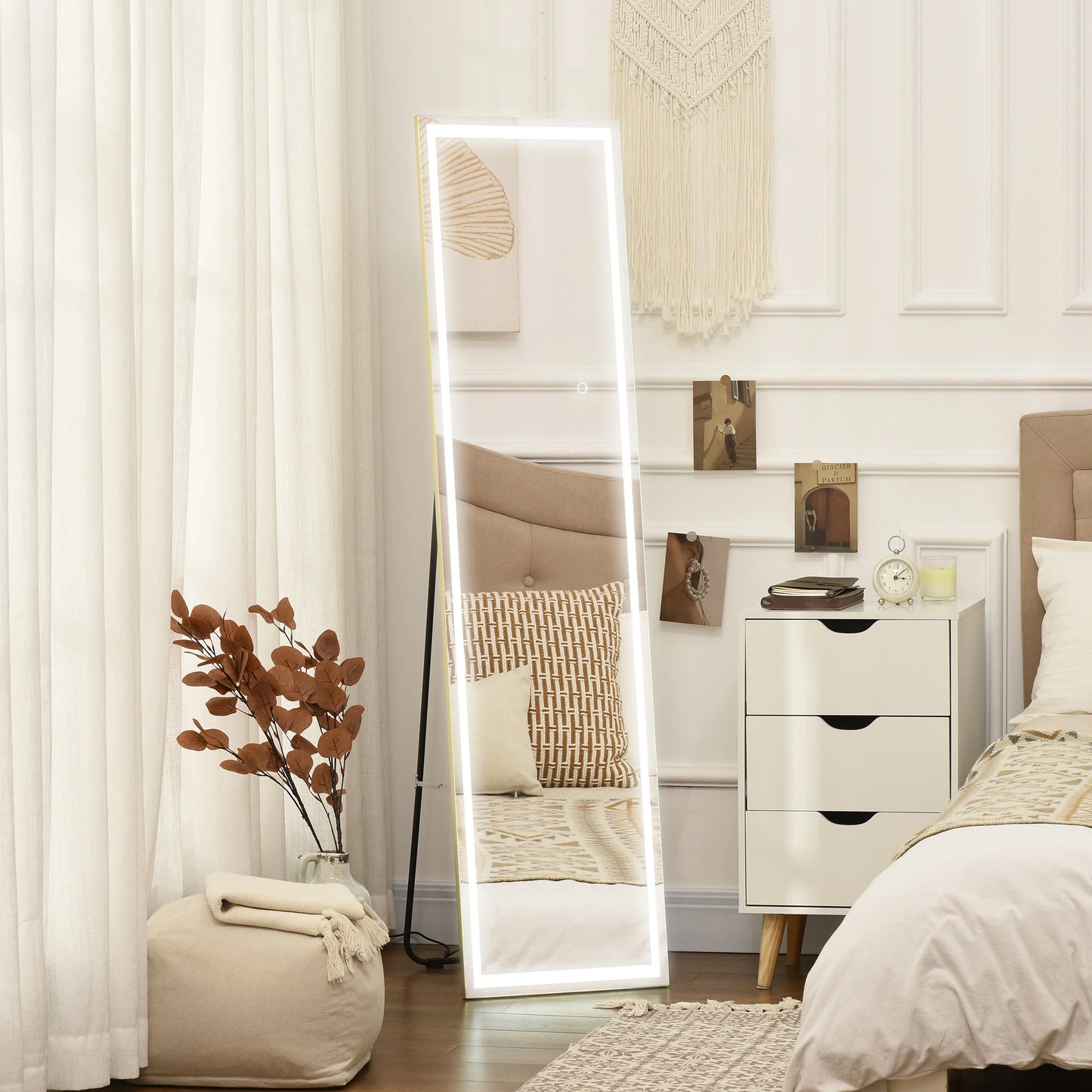 Floor and Wall Mirror with Adjustable LED Light and Remote Control, 40x37x156.5cm