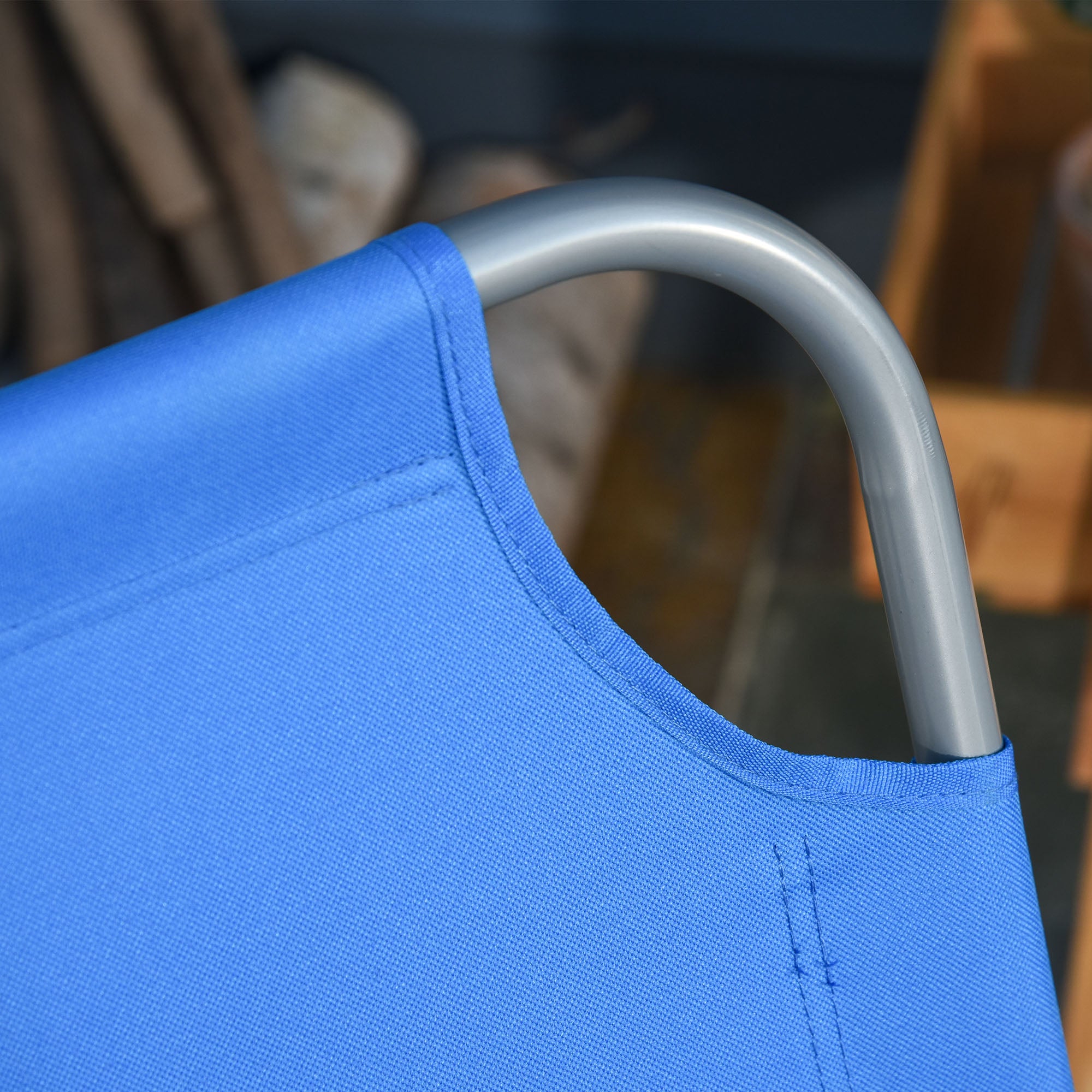 Outsunny Garden Lounger with 5-Position Adjustable Backrest, Folding Metal and Oxford Fabric Lounger, 187x55x24cm, Blue