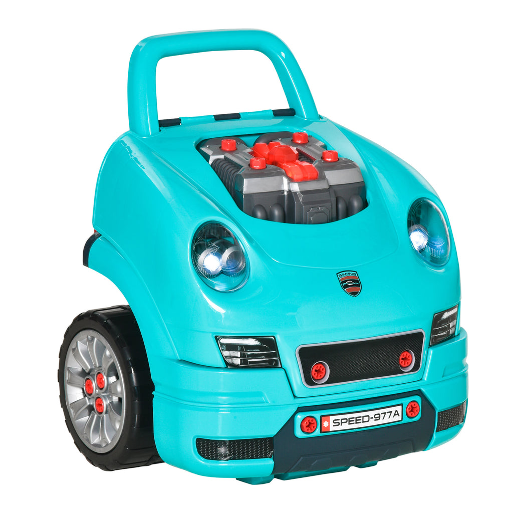 61-Piece Toy Truck Workshop for Children 3-5 Years Old with Handle, in ABS and PP, 40x39x47 cm, Black and Blue