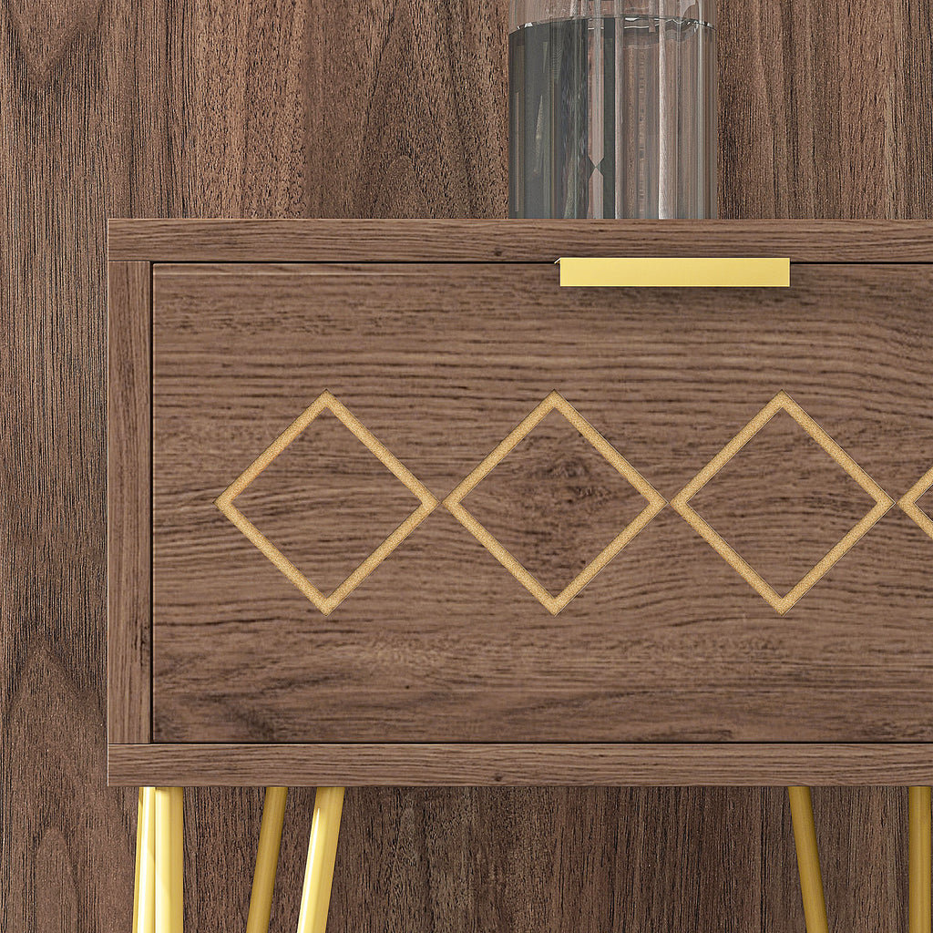 Modern Bedside Tables Set of 2 Pieces in Chipboard and Steel with Drawer, 39.5x41x49 cm, Brown