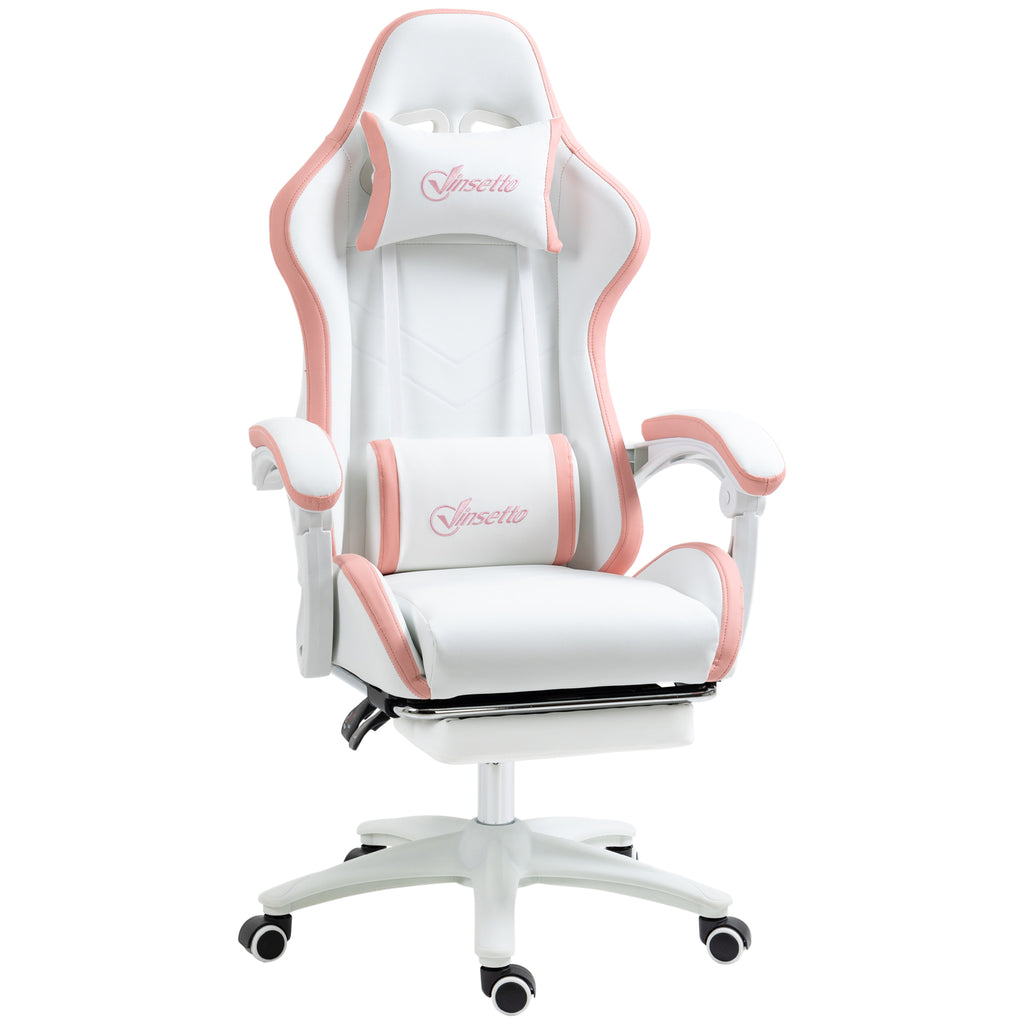 Vinsetto Gaming Chair with Adjustable Height and Reclining Backrest, 65x65x121-129 cm, White and Pink