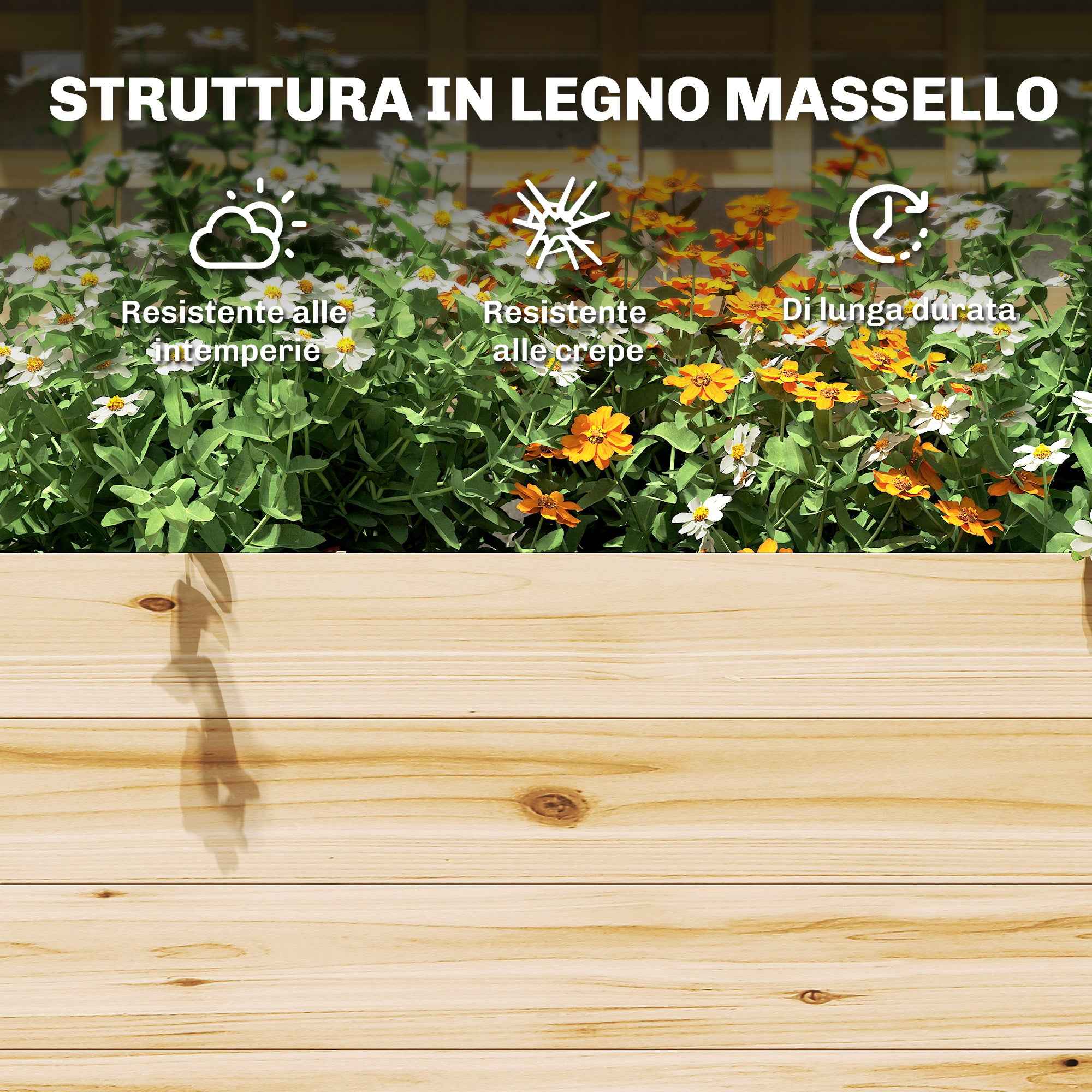Outsunny Raised Wooden Planter with Trellis, Roof and 2 Shelves, 76x43.5x177 cm, Natural Wood
