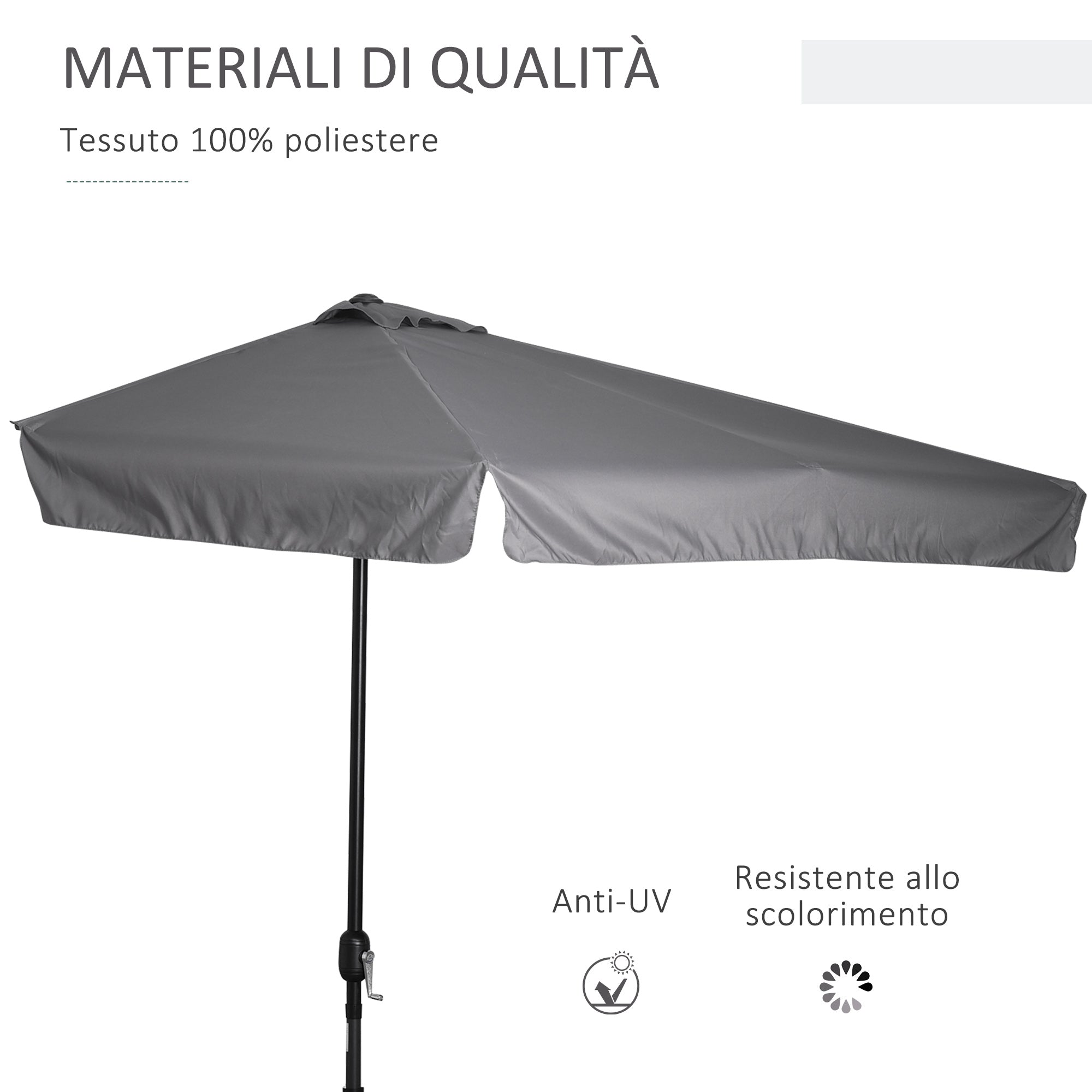 Outsunny 2.5x2.3m Semicircular Wall-Mounted Umbrella with Crank Opening, Metal and Polyester, Grey