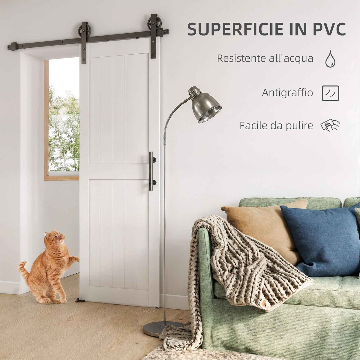 HOMCOM Country Style Sliding Door with Track and Handle in Wood and Steel, 71.5x213.4 cm, Black and White