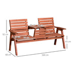 2 or 3-Seater Outdoor Bench in Fir Wood, Convertible Table in Seat, Waterproof, 160x68x92cm