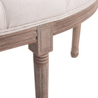 Chesterfield Style Semi-Circular Bed End Bench with Wooden Frame and Upholstery, Beige, 140.5x51x48cm