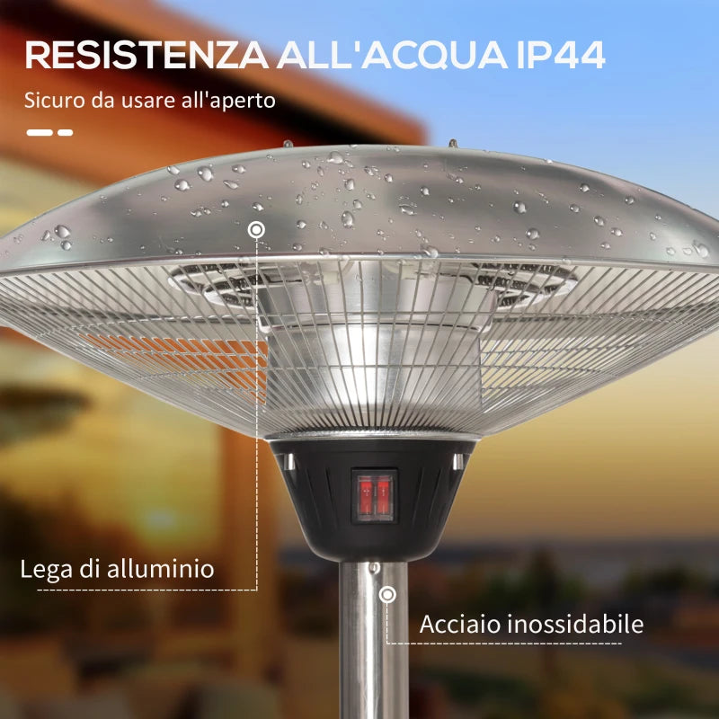 Outdoor Heater with 3 Temperatures and Adjustable Height in Steel and Aluminum, Silver