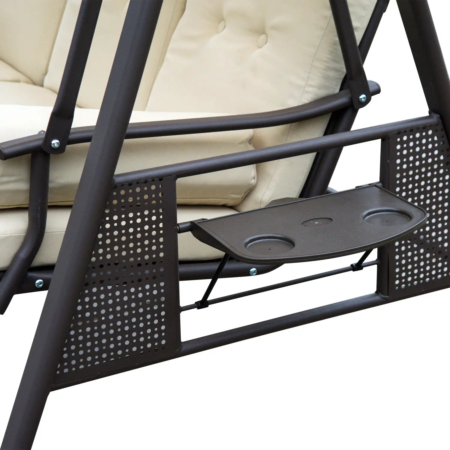 UTAH |  Seater Metal Garden Swing, Outdoor Swing with Tilting Roof and Padded Cushions, 208x121x172 cm, Beige - Borge' Group Limited