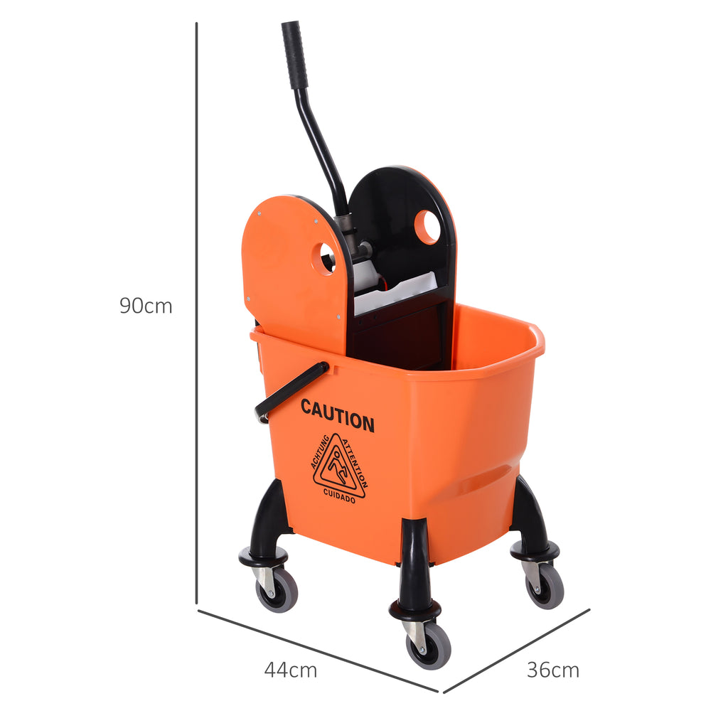 Professional Cleaning Trolley 26L Capacity Removable Wringer with Wheels 44 × 36 × 90cm Orange