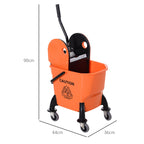Professional Cleaning Trolley 26L Capacity Removable Wringer with Wheels 44 × 36 × 90cm Orange