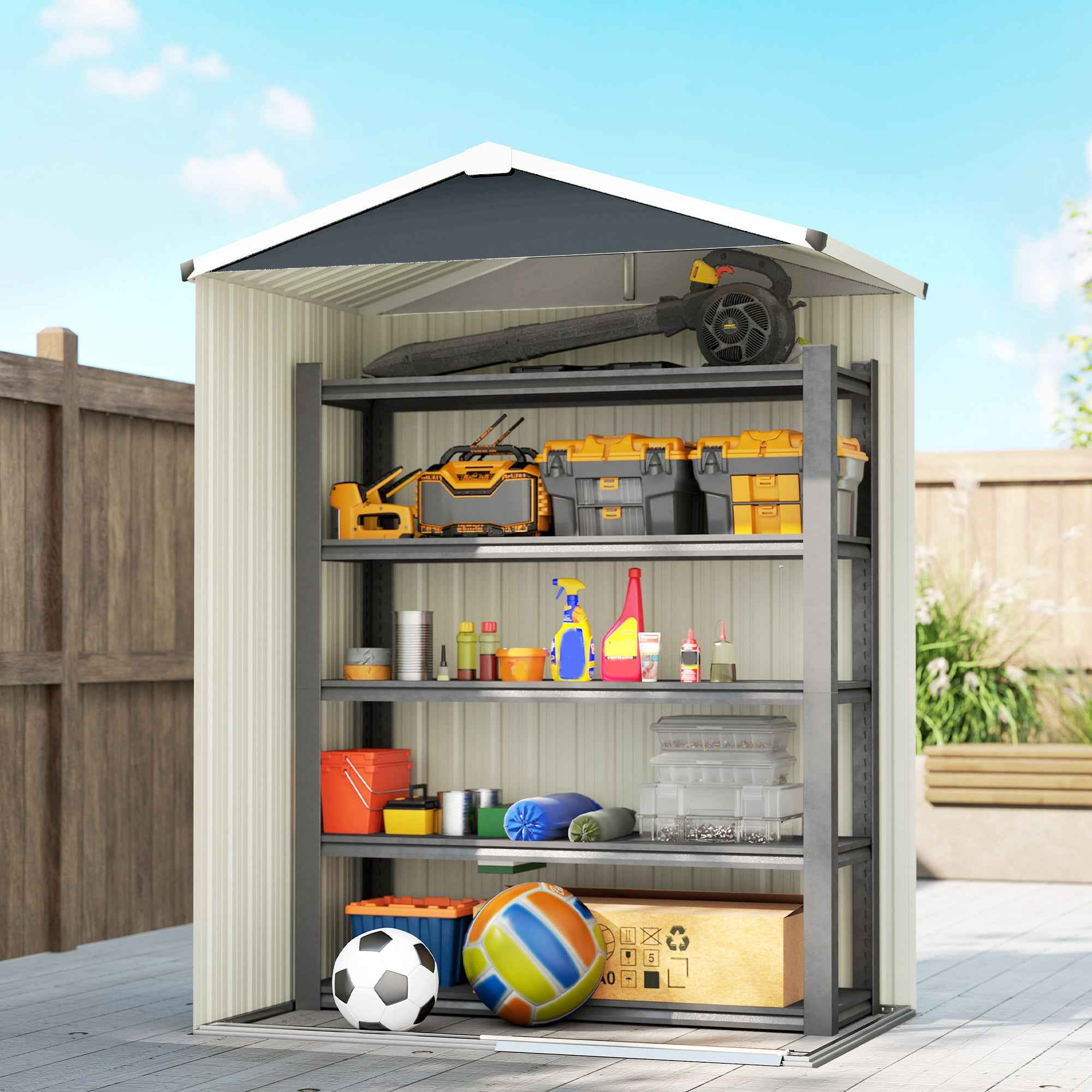 Outsunny Steel Garden Shed with Sliding Door, Grey