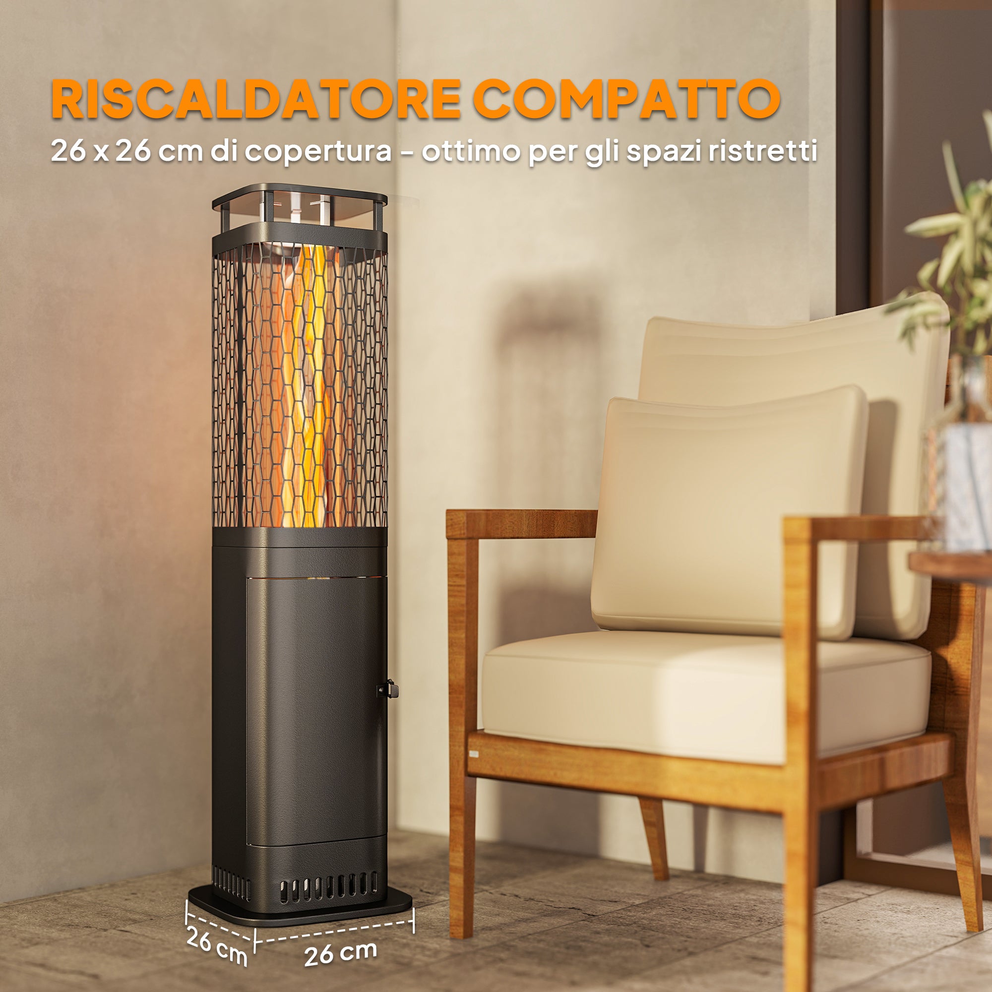 Outdoor Pellet Stove, 6.86 kW, Non-Slip Base, Glass Tube, and Metal Mesh, Black