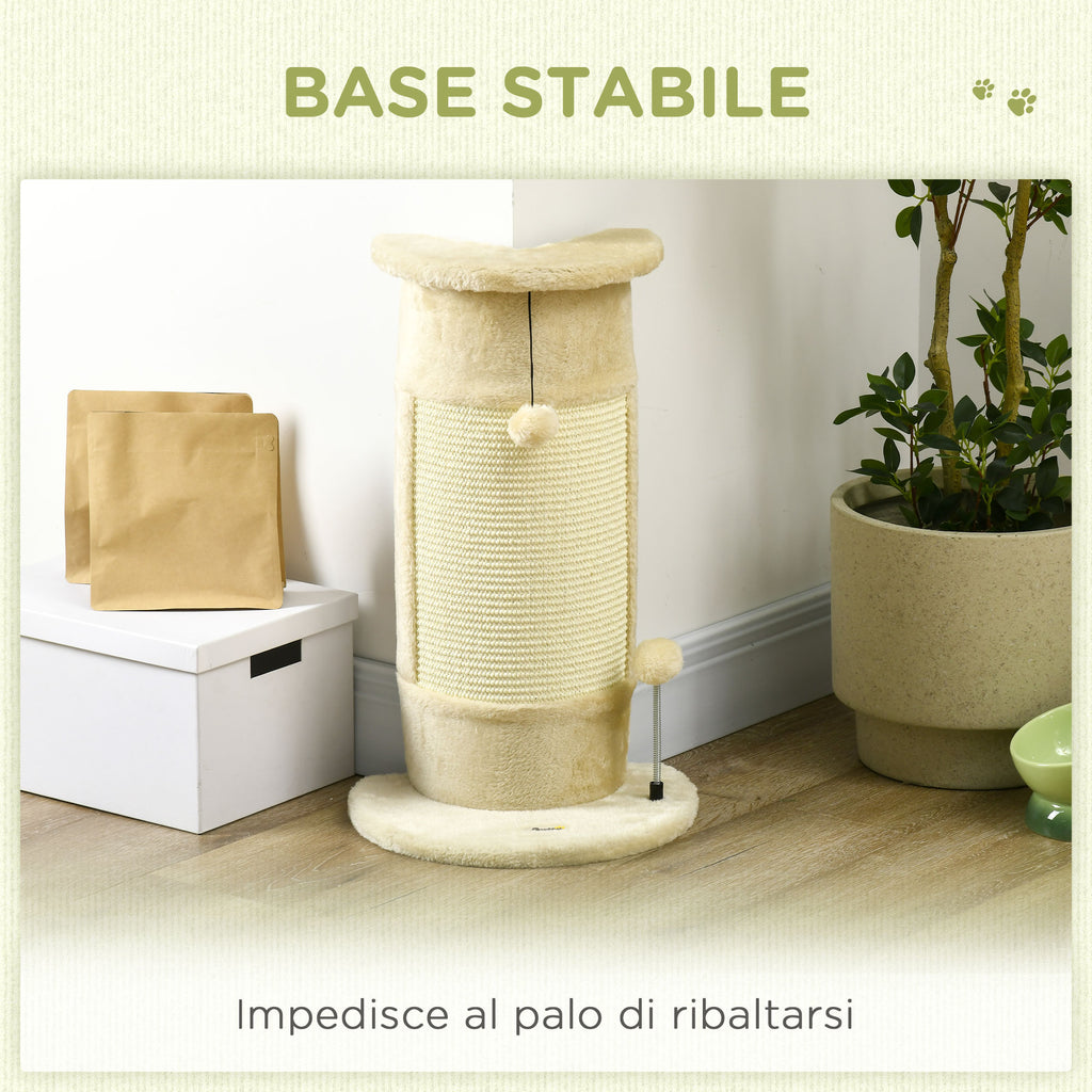 Cat Scratching Post for Cats up to 5kg with 2 Sisal Balls and Plush, 34x25.5x58cm, Beige