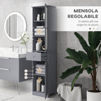 Bathroom Column Cabinet Space Saving with Cabinet, Drawer and MDF Shelves, 40x27x171.5cm, Grey