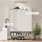 Space-Saving Shoe Rack for 24 Pairs of Shoes with 2 Doors, 3 Pull-Out Shelves and Bottom Shelf, White