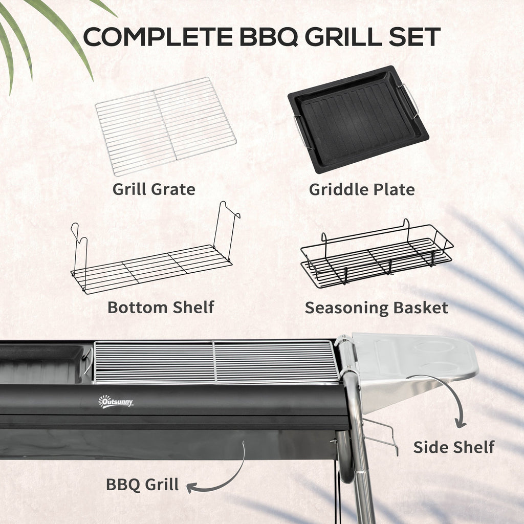 Charcoal Barbecue with Grill and Cooking Plate, Basket and Shelves, 96x61x72cm, Black - Borge' Group Limited