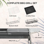 Charcoal Barbecue with Grill and Cooking Plate, Basket and Shelves, 96x61x72cm, Black - Borge' Group Limited