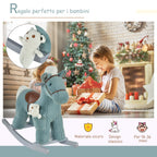 Homcom Cavallo with plush and wood with sounds and bears included, for children of 18-36 months, 65x26x55cm, blue - Borgè