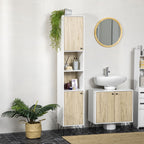Kleankin Bathroom column with 2 open shelves and 2 shades in chipboard, 30x31.5x169 cm, white and wooden color - Borgè
