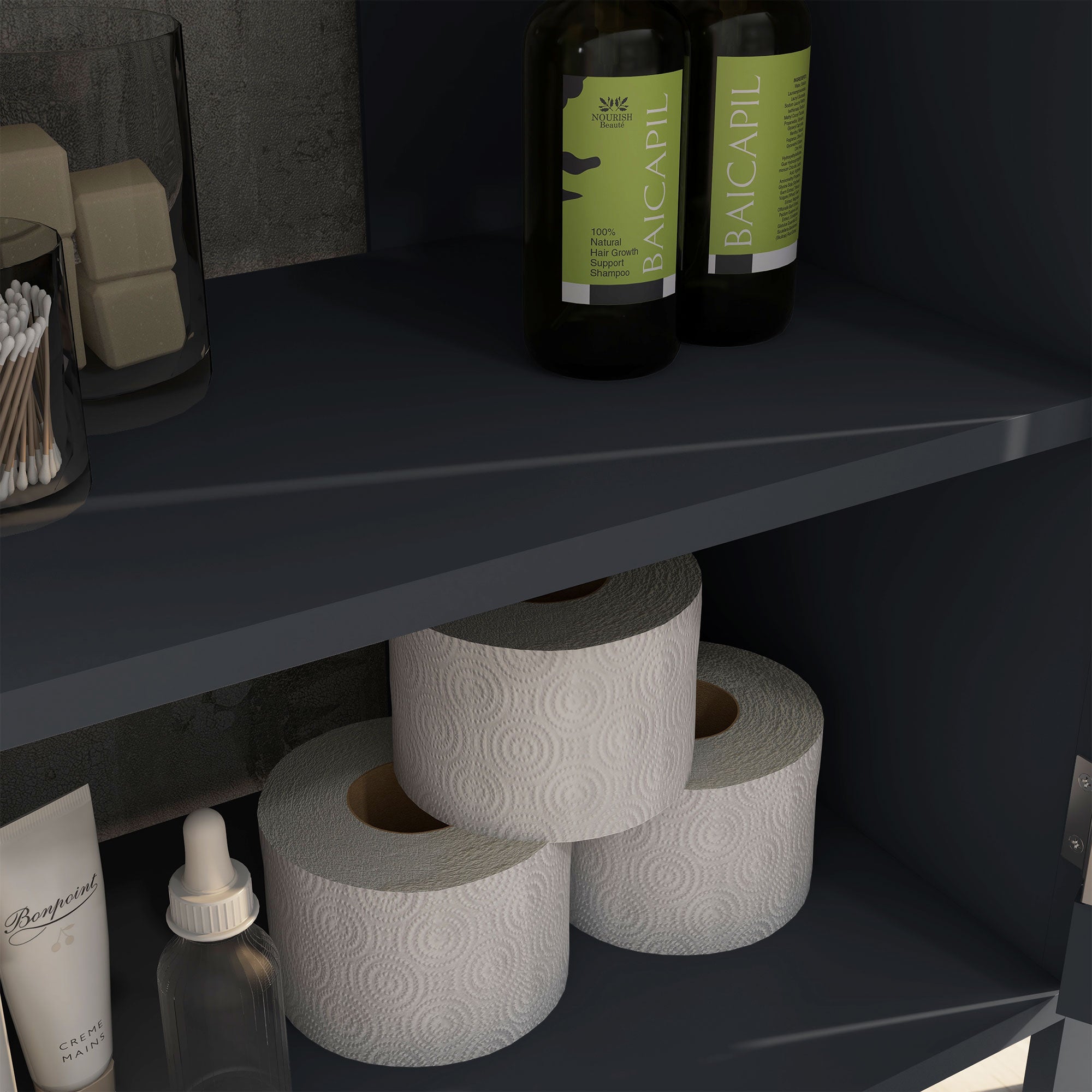 Bathroom Grey Sink Vanity with 2 doors in MDF and adjustable internal shelf | 60x30x60 cm - Borgè