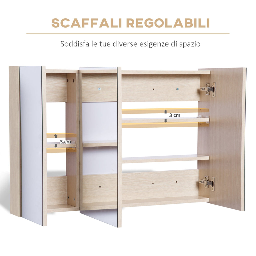 Kleankin 3 doors wall unit with octal with oak mirror 90x60x13.5 cm - Borgè