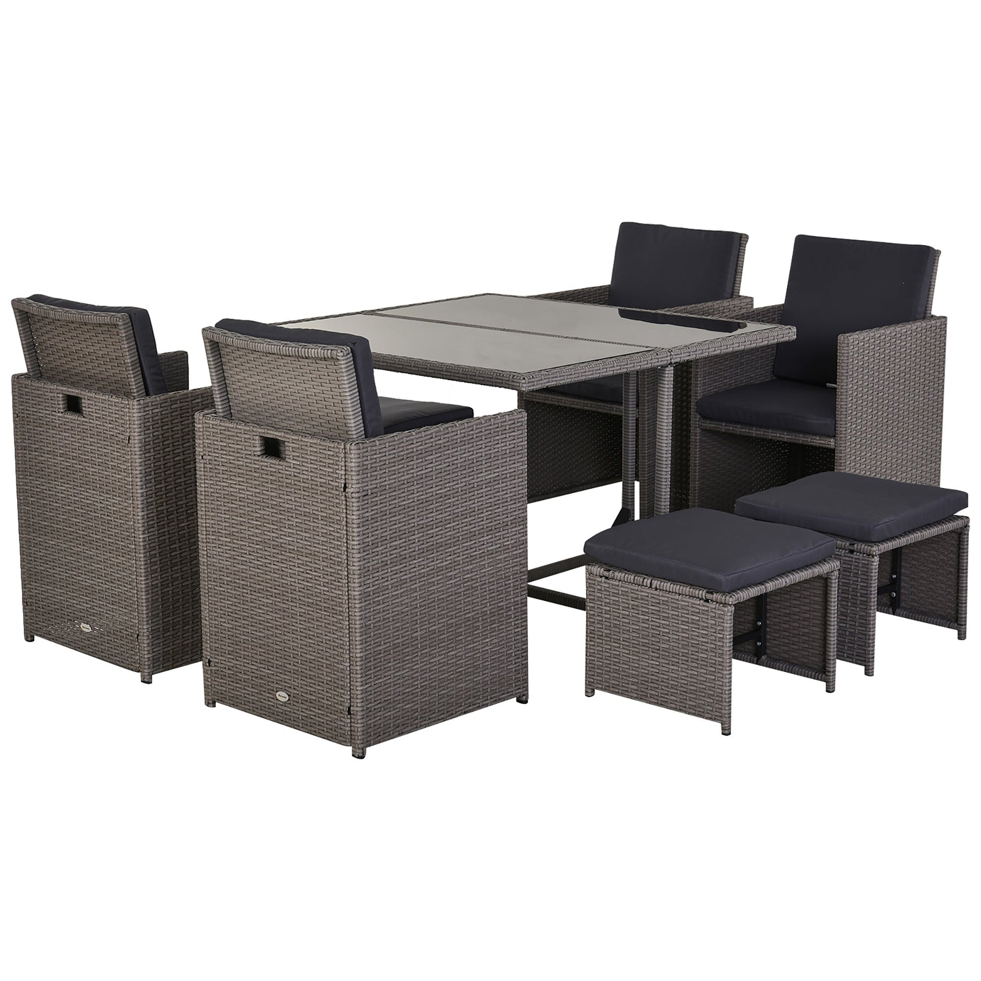 GEMINI | Rattan Garden Table with 8 Seater Chairs (x4 Armchairs X4 Stools) - Borgè