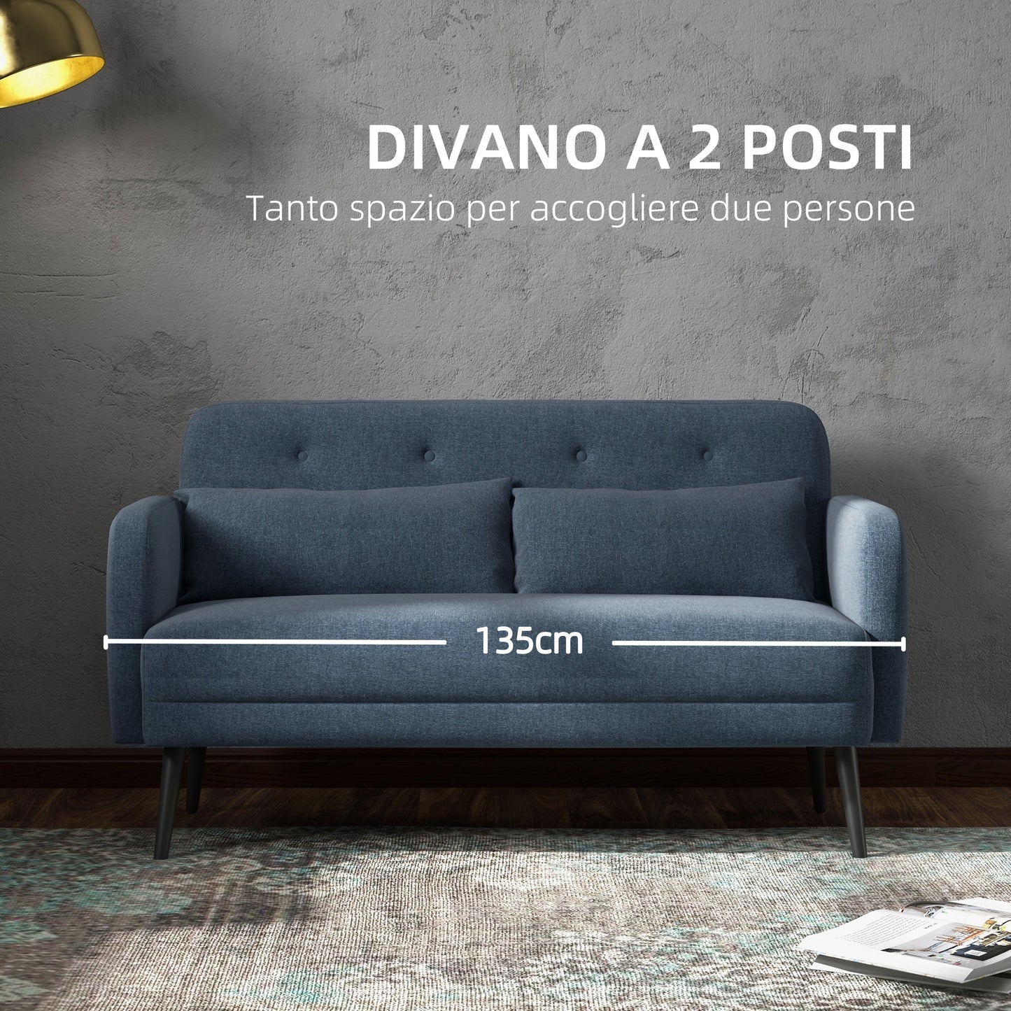 OCEANO | Dark Blue 2 Seater Sofa 135x74x82cm - Borgè