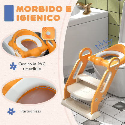 Toilet Child Seat with folding ladder, side handles and removable pillow, orange - Borgè