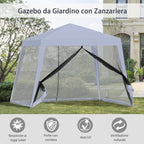 OLIVIA | Waterproof Gazebo with Mosquito Nets Outdoor Garden Tent Polyester 3 x 3 x 2.45 m Grey - Borge' Group Limited