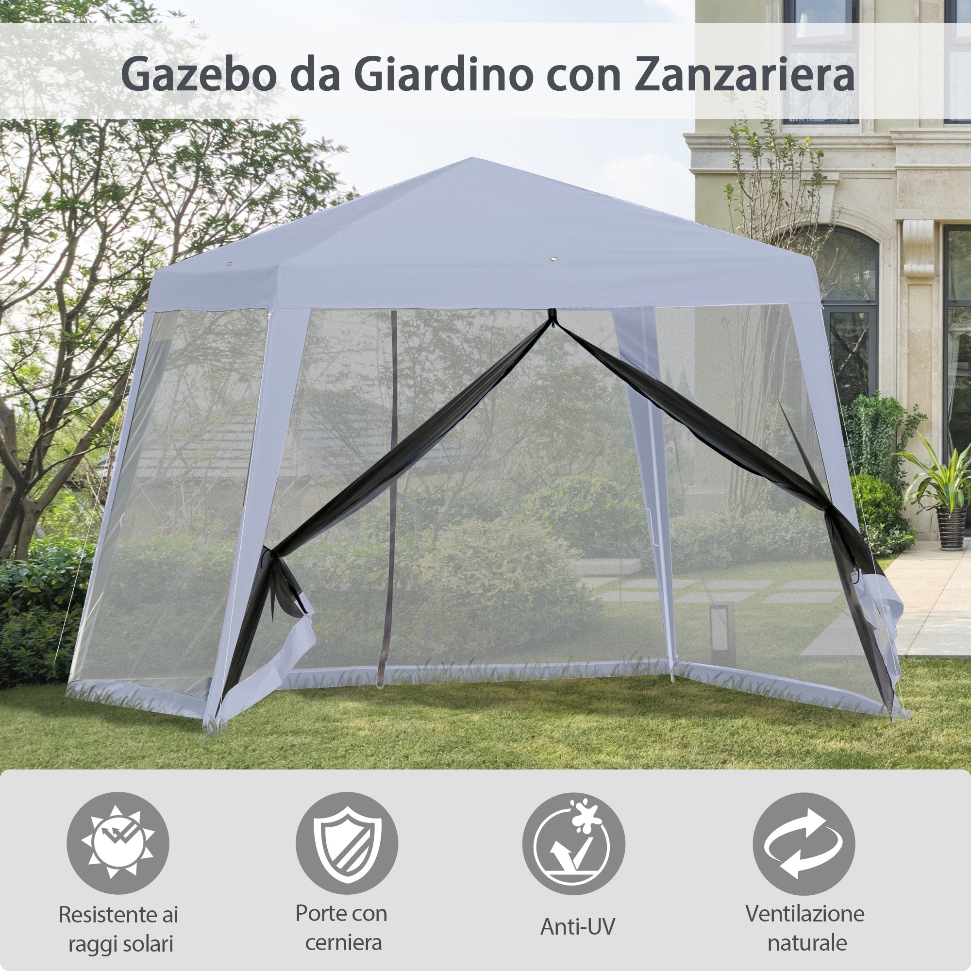 OLIVIA | Waterproof Gazebo with Mosquito Nets Outdoor Garden Tent Polyester 3 x 3 x 2.45 m Grey - Borge' Group Limited