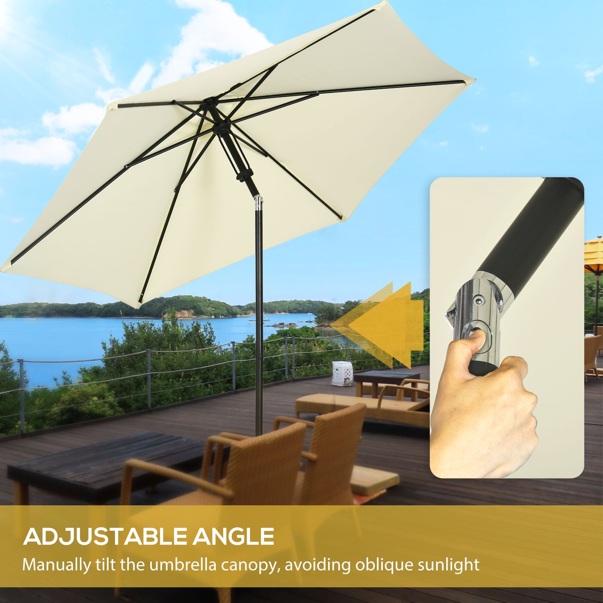 2.7x2.5m Polyester and Metal Garden Umbrella with Tilting Canopy Beige Black - Borge' Group Limited