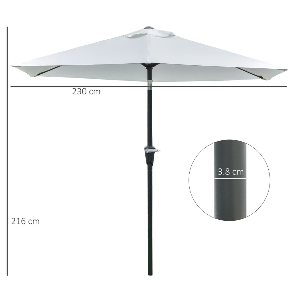 2.3x2.2m Tilting Garden Umbrella with Crank, Metal Pole and 6 Ribs, Cream - Borge' Group Limited